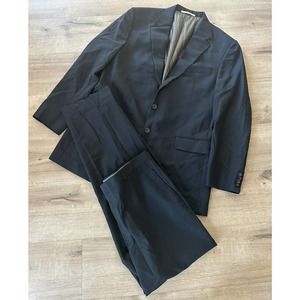 Hickey Freeman Lindsey Solid Black 100% Wool 2 Pc Suit Jacket Pants Sz 42L